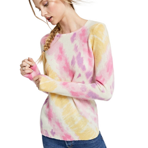 Charter Club 100% Cashmere Pink Tie-Dye Crewneck Long Sleeve Sweater Small